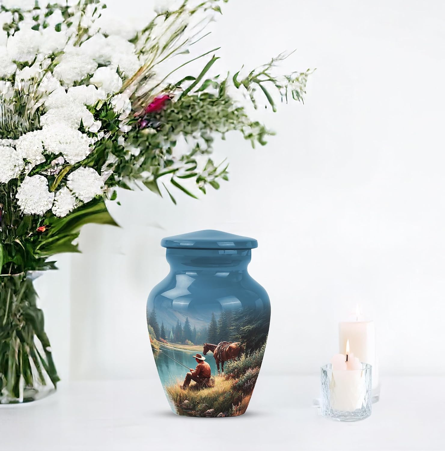 Cowboy Urns for Ashes, Keepsake Urn for Human Ashes, Funeral Urns for Human Ash, Memorial Gift for Dad, Blue, 3 Inch