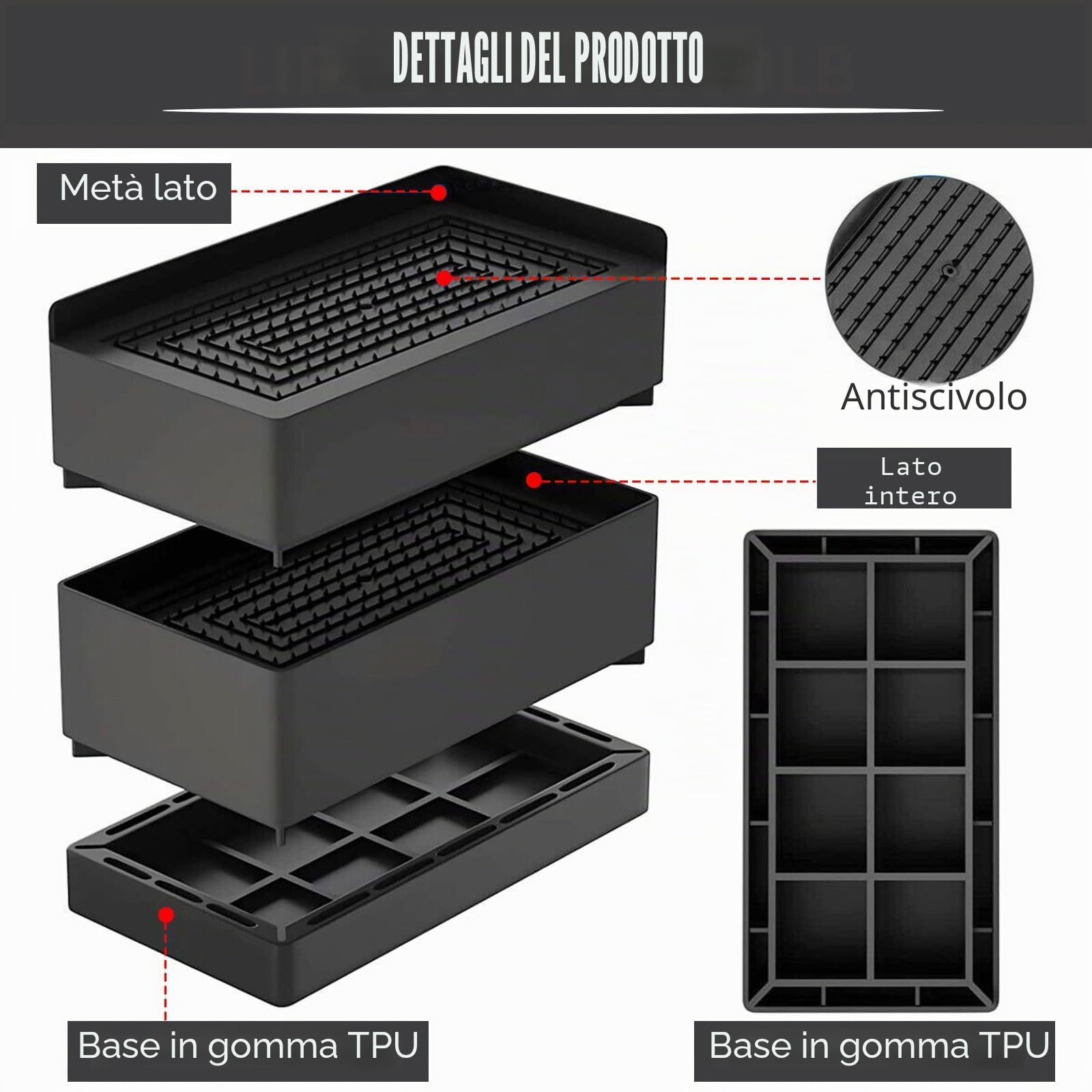 Rialzi rettangolari per letti o mobili, 7,6 cm, resistenti, rialzi mobili regolabili, antiscivolo, rialzi per scrivania impilabili fino a 600 kg, alzata tavolo, sollevatori per letti per sedia da