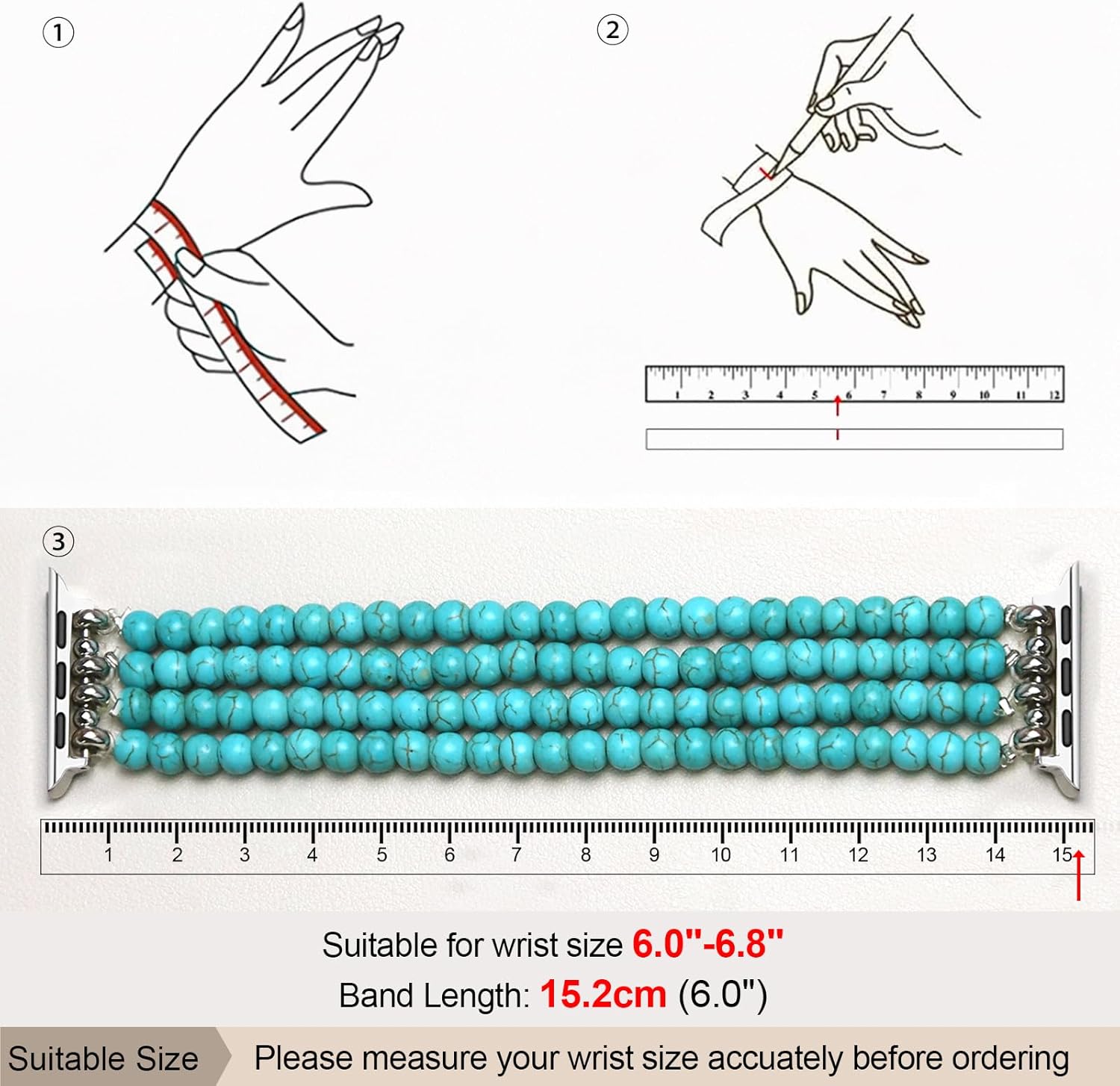 Natural Stone Bracelet Beaded-Band Women Compatible with Apple Watch 42mm(S3/2/1) 44/45/46/49mm Feminine Handmade Stretch Strap for iWatch Series 11/10/9/8/7/6/5/4/3/2/1 SE 3/2/1 Ultra1/2/3 - Image 2