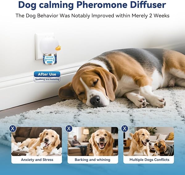 Dog Calming Pheromones Diffuser: 3-in-1 Kit Appeasing Pheromone Diffuser to Calm (1 Plugin+2x48ml Refills) for Comfort Reduces Stress Anxiety, Long-Lasting Appeasing Pheromone for Pet Dog Cat (3in1) - 5