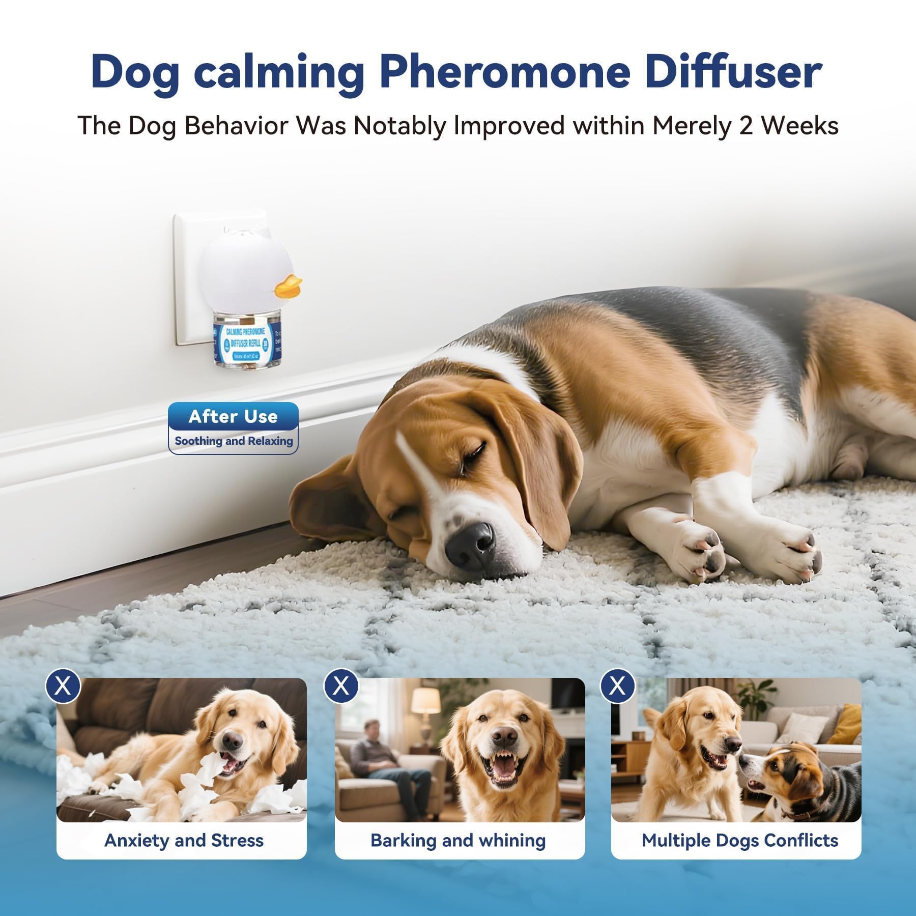 Dog Calming Pheromones Diffuser: 3-in-1 Kit Appeasing Pheromone Diffuser to Calm (1 Plugin+2x48ml Refills) for Comfort Reduces Stress Anxiety, Long-Lasting Appeasing Pheromone for Pet Dog Cat (3in1) — view 5