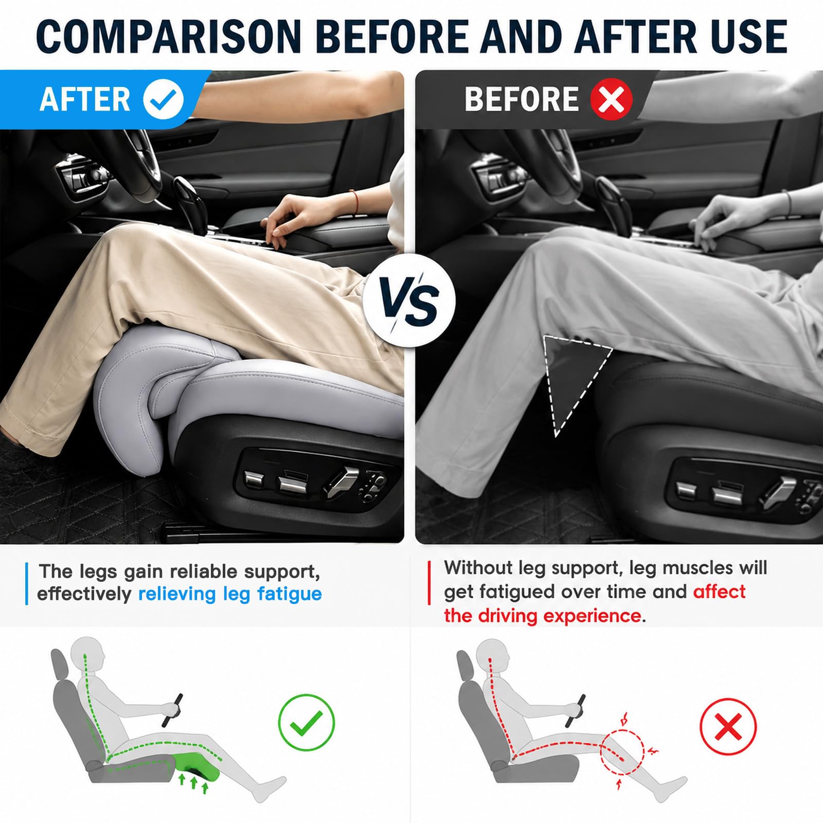 Cuscino per auto con poggiapiedi, ergonomico, per sedile del conducente