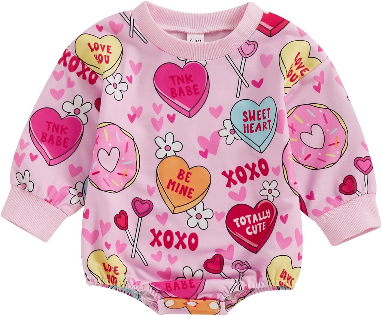 Lamuusaa Newborn Baby Girl Valentines Day Outfit Long Sleeve Heart Romper Bodysuit Oversized Sweatshirt Shirts 0-18M