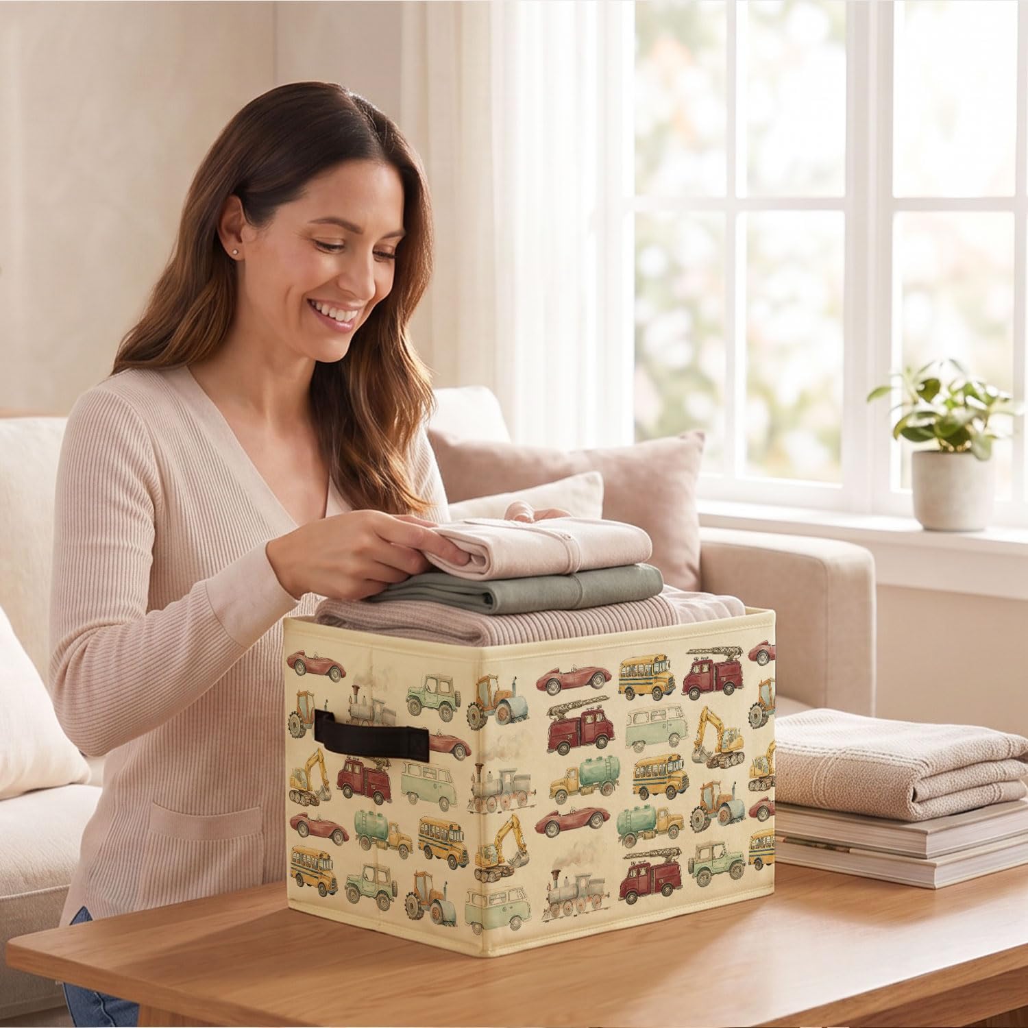 Transportation Car Storage Bins Box with Handles | Truck Room Decor,Vehicle Car Foldable Storage Basket Toys Clothes Books Organizer for Playroom Bedroom Bathroom Home
