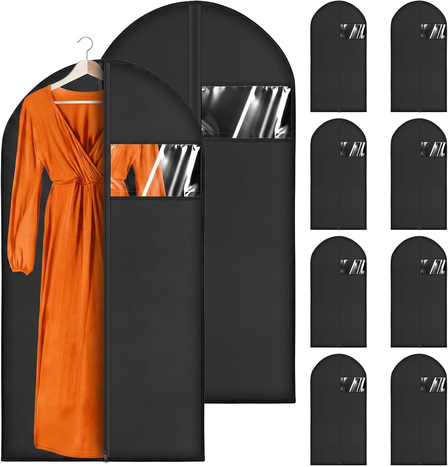 10 Packs 47'' x 24' Garment Bags with Clear Window and Smooth Zipper, Black