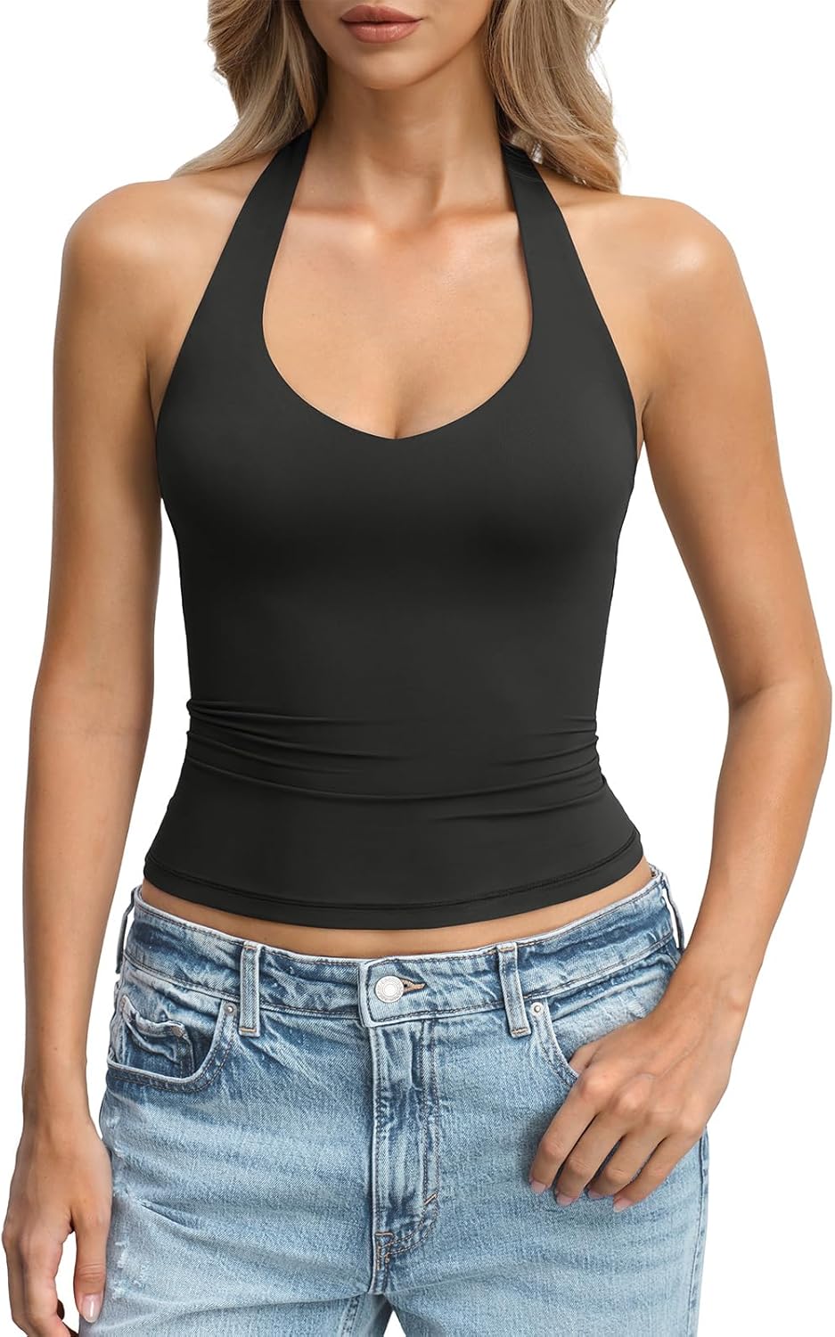 Womens Double Lined Halter Tank Tops Backless V Neck Sleeveless Shirts Sexy Going Out Tops Summer Trendy 2026 - Image 3