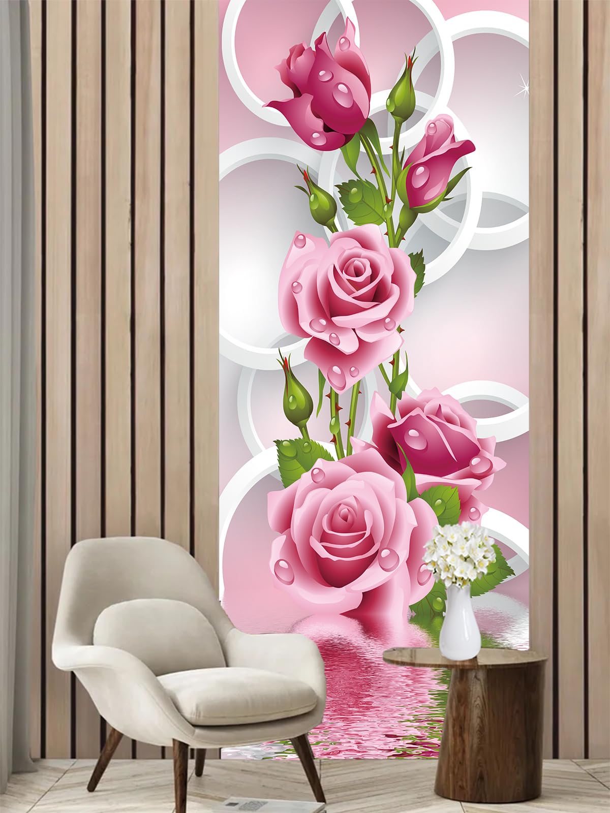 FLFK Adesivi per porte Stacca e attacca - Cerchio di fiori di rosa Carta da parati autoadesiva per pareti e porte poster per la camera da letto e il soggiorno 77x200cm