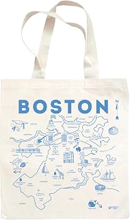 MAPTOTE Grocery Canvas Tote - Reusable Cotton Canvas Bag for Shopping, Daily Errands, Beach Trips and Travel - Screenprinted, Earth Friendly, and Made in USA - Map Style, Boston