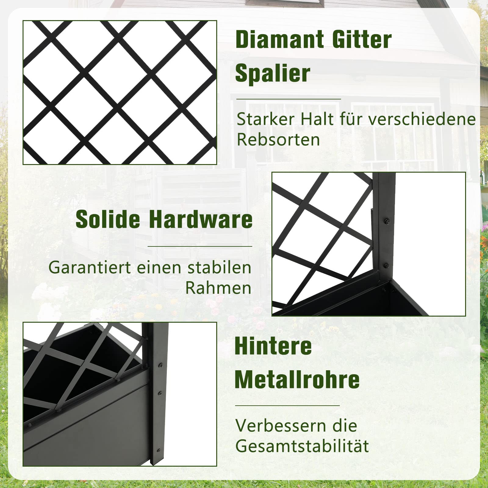 COSTWAY Bloembak met rankrooster, houten plantenbak met latwerk, bloembak, klimhulp, tuinlatwerk, rankkast voor klimplanten, tuin, terras, achtertuin, 64,5 x 28 x 75 cm, bruin