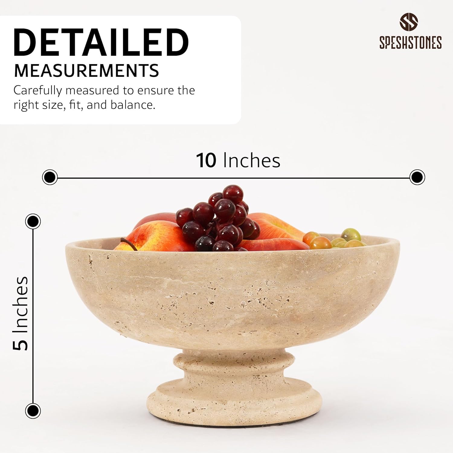 Marble Fruit Bowl for Kitchen Counter 10 Inch Travertine Serving Bowls for Dining Tables Centerpieces, Gifts & Home Decor, Candy Dish, Decorative Pedestal Bowl for Fruits Storage