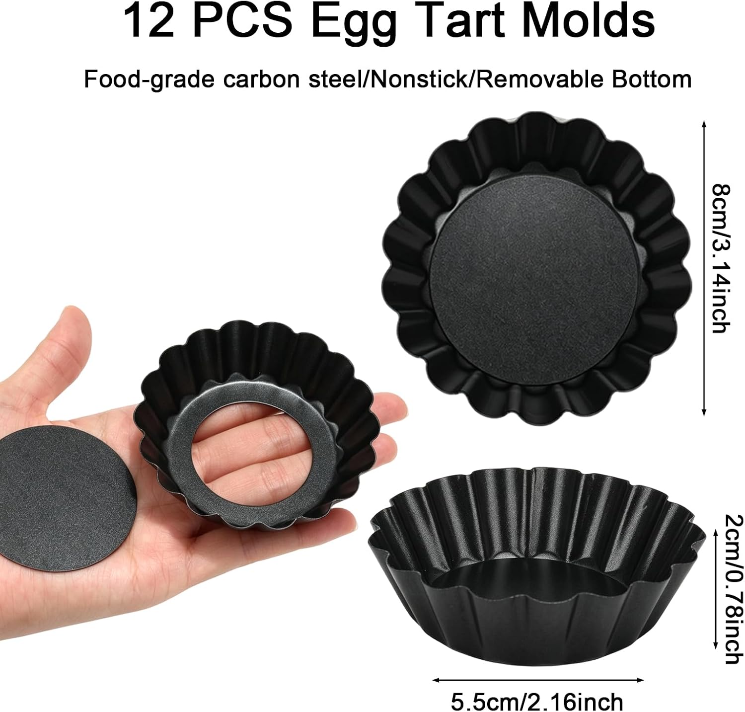 3 Inch Egg Tart Molds, 12 PCS