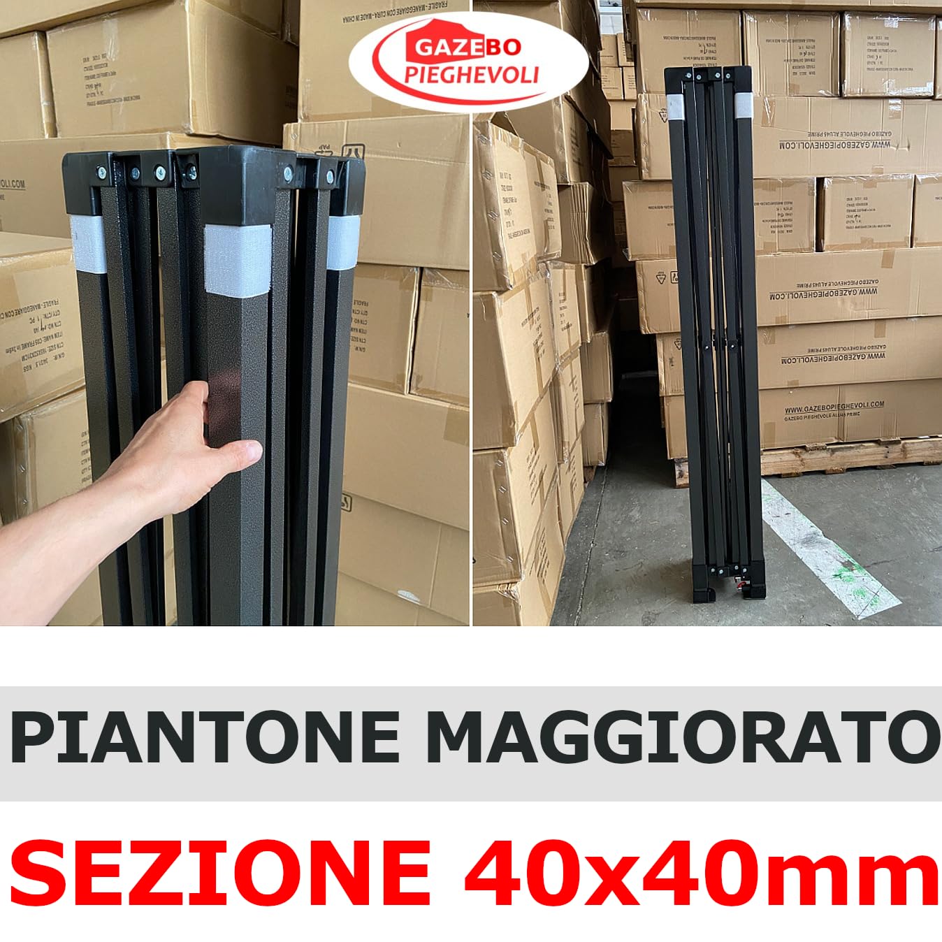 Gazebo certificato IGNIFUGO pieghevole acciaio portatile estendibile richiudibile estensibile per fiere eventi stand chiosco tenda tendone mercato mercatino (laterali esclusi) (Nero, 3x3m)