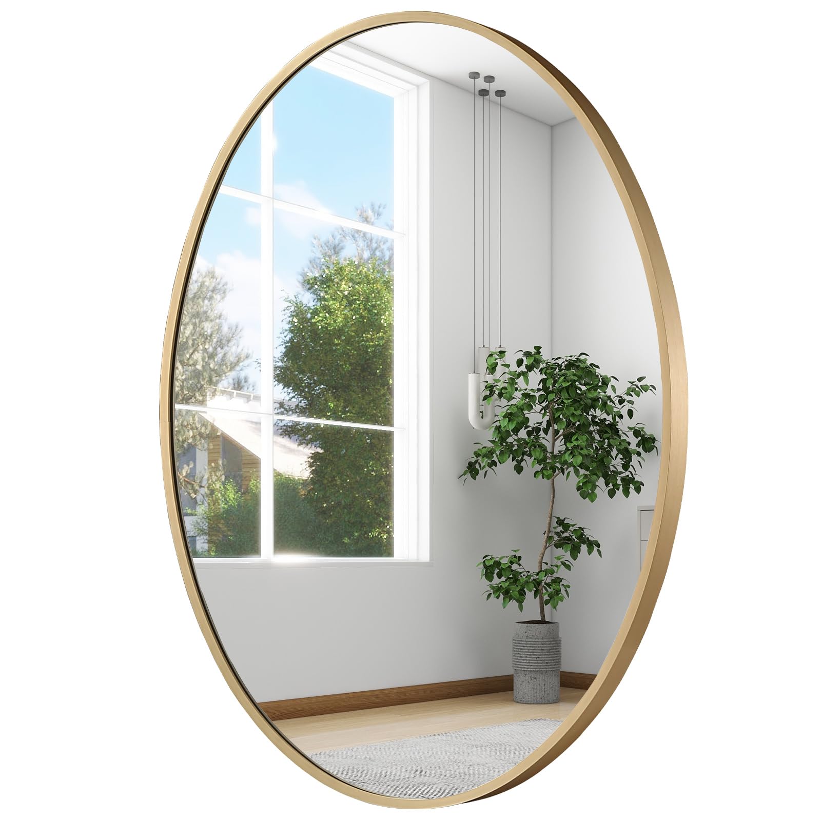 Oval Wall Mirror, 20"x28" Matte Gold Oval Vanity Mirror, Bathroom Mirror of Metal Frame, Home Decorative Wall Mounted Mirror for Bathroom, Living Room, Entryway, Vanity