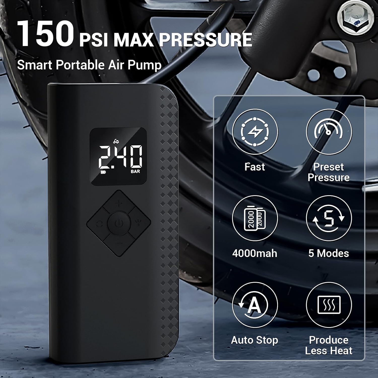 Himiway Tire Inflator 150PSI 4000mAh, Bike Phone Holder, Bike Water Bottle Holder