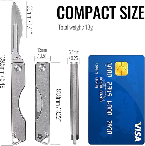 Miniatura 4 de KeyUnity Paquete de cuchillos plegables de titanio KK01 y llavero plano de titanio KA02