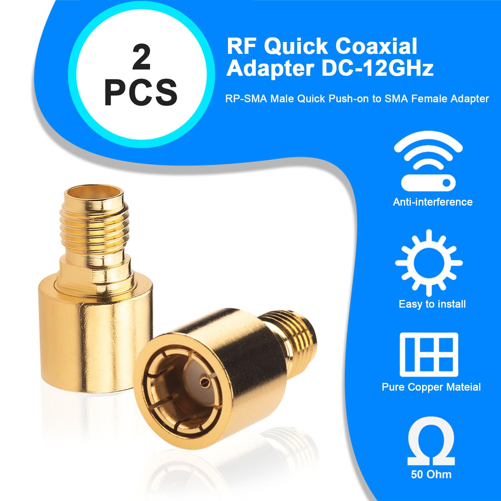 YILIANDUO SMA Coax Adapter RPSMA Quick Male to SMA Female Adapter RF Quick Push-on Connector DC-12GHz for Antennas Wireless LAN Devices Coaxial Cable Pack of 2 - Image 2