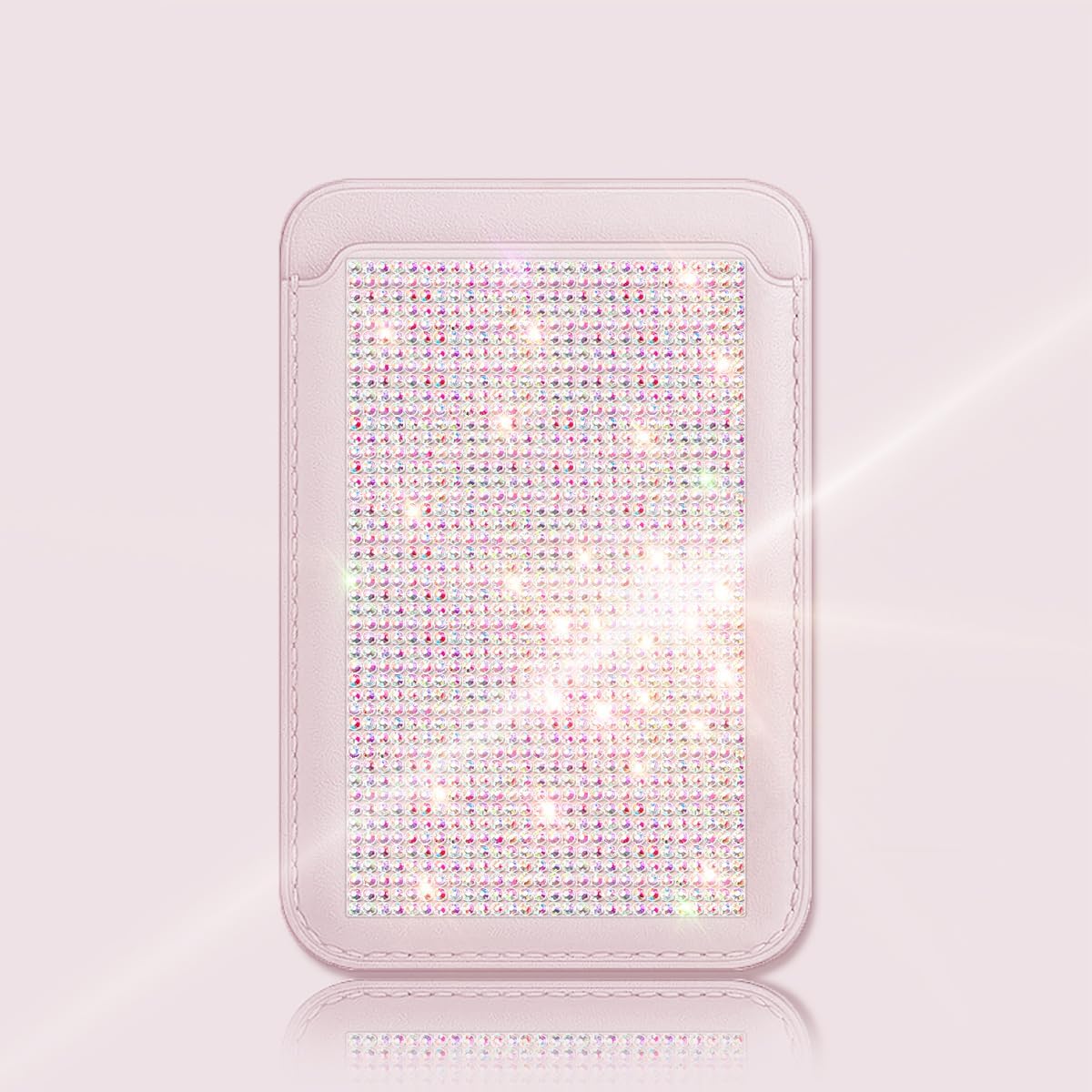 Strong Magnetic Bling Card Holder Wallet Compatible with MagSafe for Women Girls,Leather Wallet with Glitter rhinestone for iPhone 16/15/14/13/12 Series,Sparkle Magnetic Phone Wallet,Pink