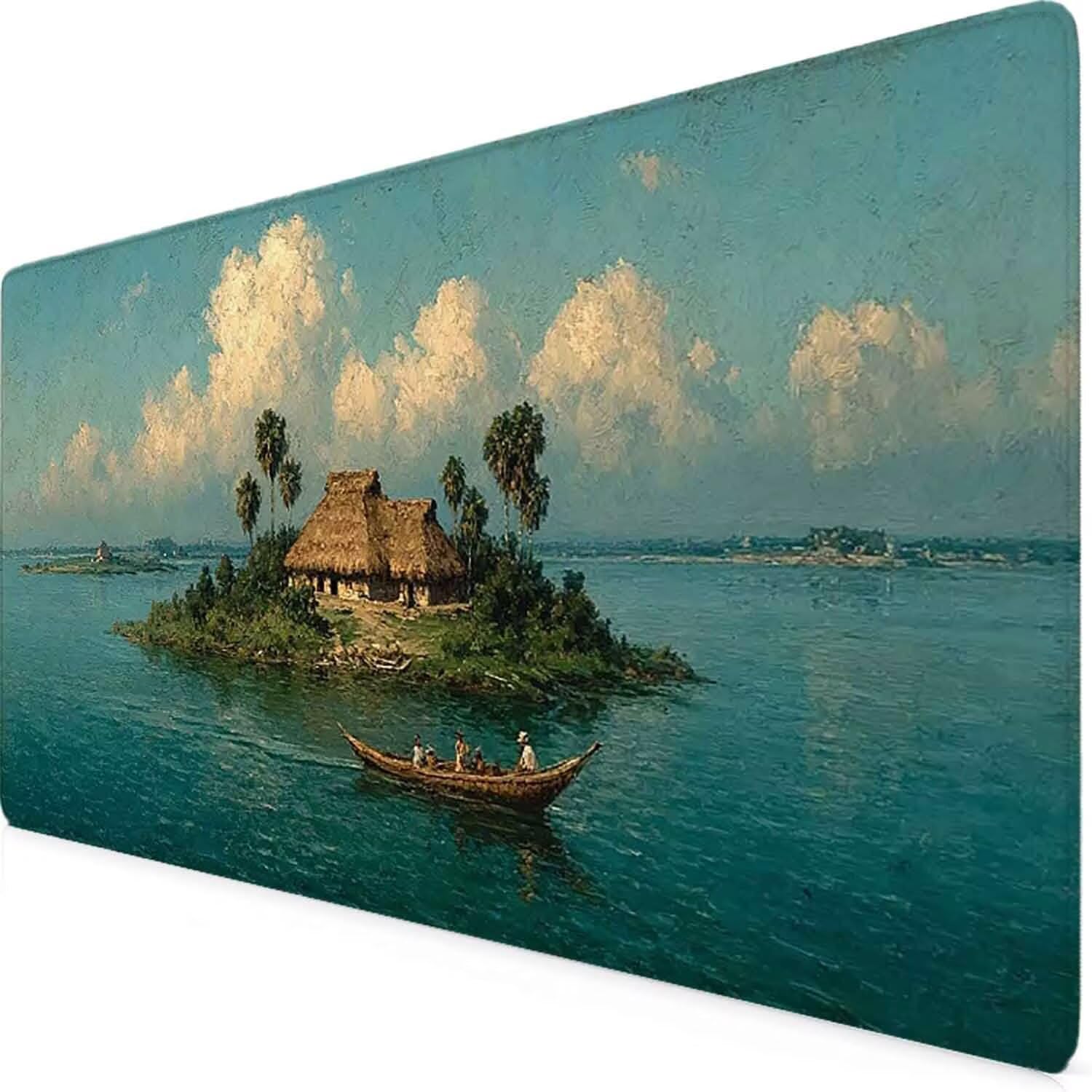 Zielona podkładka pod mysz krajobraz XXL podkładka pod mysz 1000 x 500 mm podkładka pod mysz ze zszytymi krawędziami i gumową podstawą antypoślizgowa podkładka pod mysz XXL do komputera, laptopa