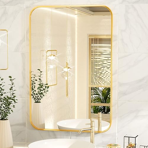 Miniatura 3 de HARRITPURE Espejo de baño redondeado de 24 x 36 pulgadas, espejo de pared rectangular con marco de aleación de aluminio, espejo colgante