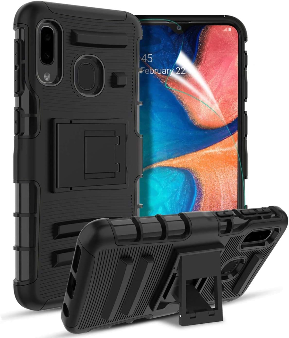 TGOOD-Samsung Galaxy A10e Case,Galaxy A10e Phone Case with HD Screen Protector[2-Pack],[Built-in Kickstand] Heavy Duty Shockproof Full-Body Protective Armor Cover Case-Black