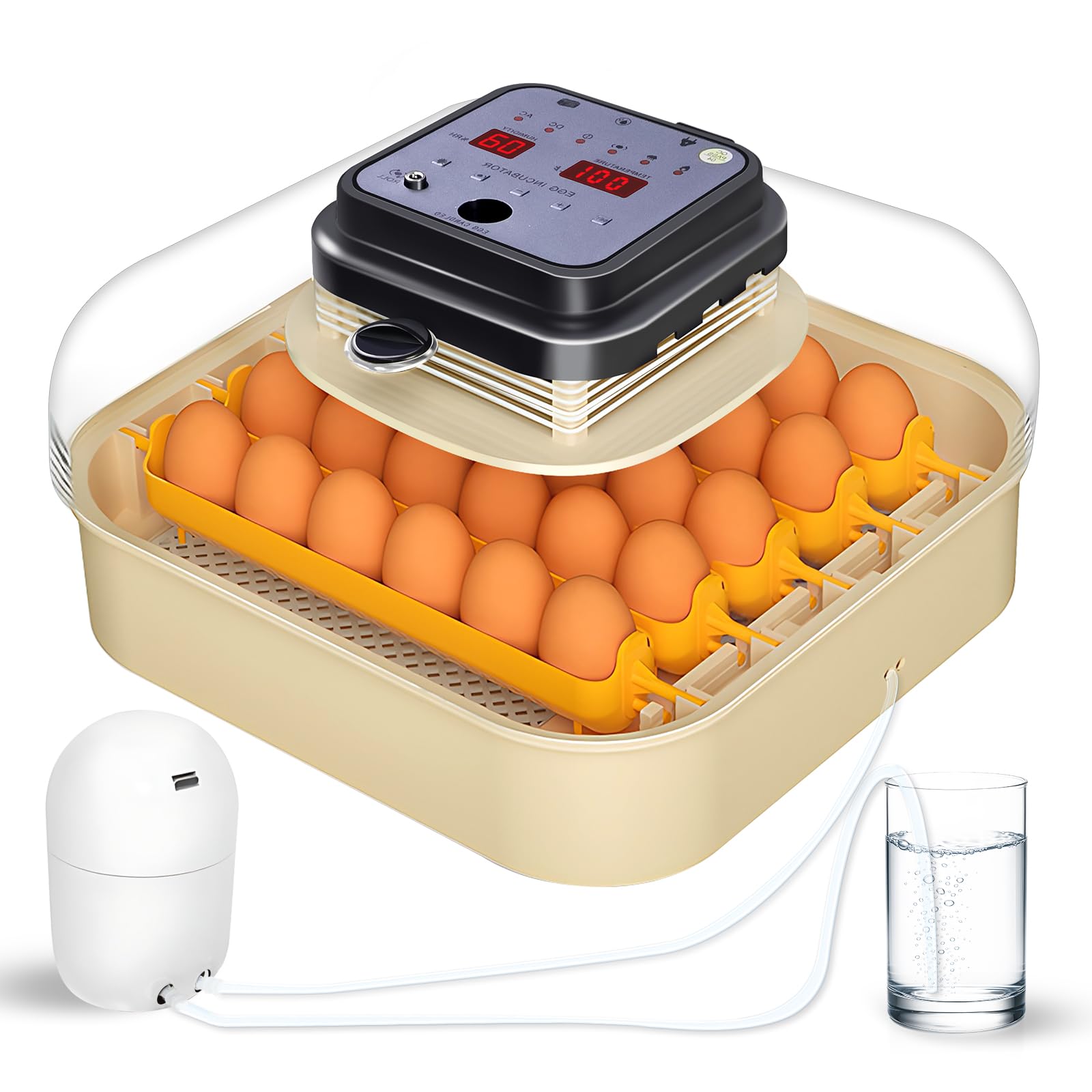 30 egg incubator with humidity display, egg candler, automatic egg turner, for hatching chickens