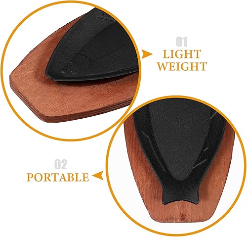 Miniatura 6 de DOITOOL Sartén de hierro fundido: Sartén de hierro fundido con base de madera, plato de carne en forma de pescado, sartén pequeña para freír sartén