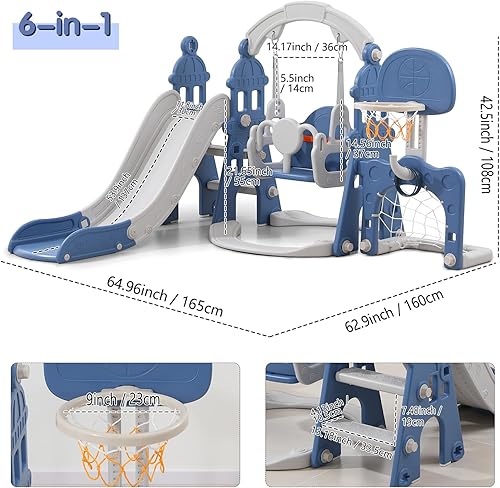 Miniatura 2 de Juego de tobogán y columpio para niños de 1 a 3 años para niñas de 1 a 3 años (azul 6 en 1)