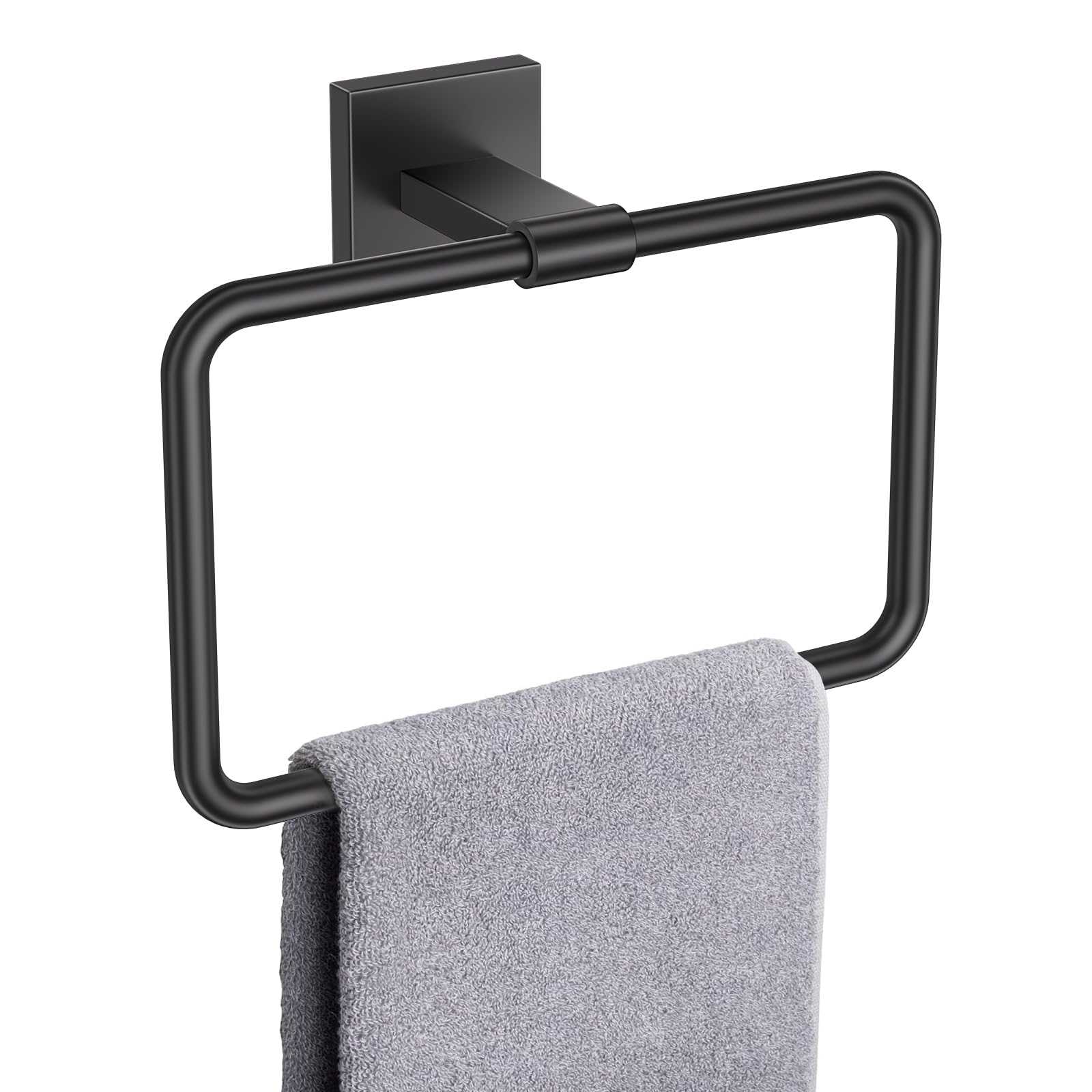YACVCL Matte Black Towel Holder Bathroom Towel Ring, Hand Towel Bar Wall Mounted, Stainless Steel Towel Rack, Square Towel Hanger Accessories for Kitchen Lavatory ﻿ ﻿