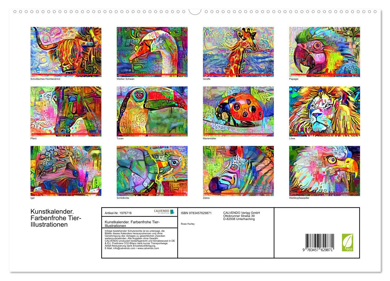 Kunstkalender. Farbenfrohe Tier-Illustrationen (Wandkalender 2026 DIN A2 quer), CALVENDO Monatskalender: Design Kalender, EYE-Catcher und tolles Geschenk! (CALVENDO Kunst)