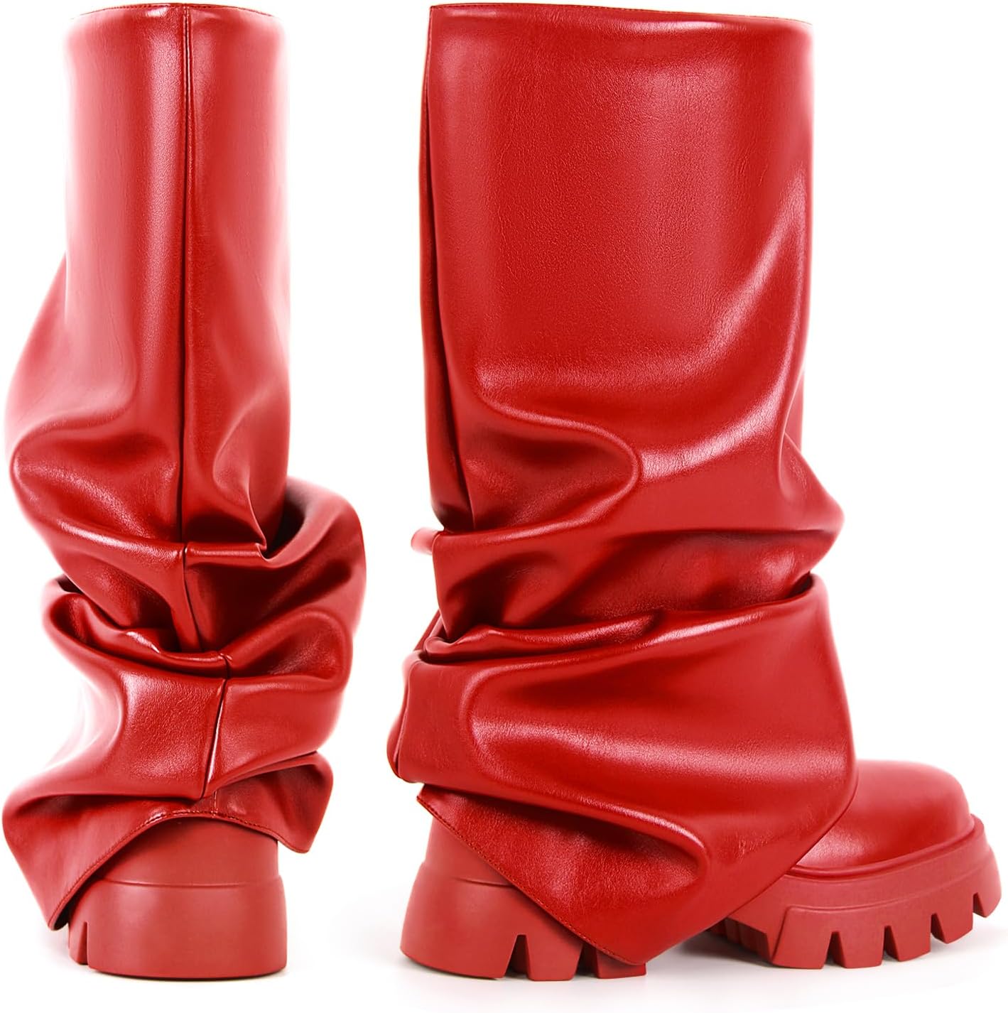 sexytag Women's Metallic Boots Slouchy Foldover Platform Round Toe Western... - Picture 43 of 61