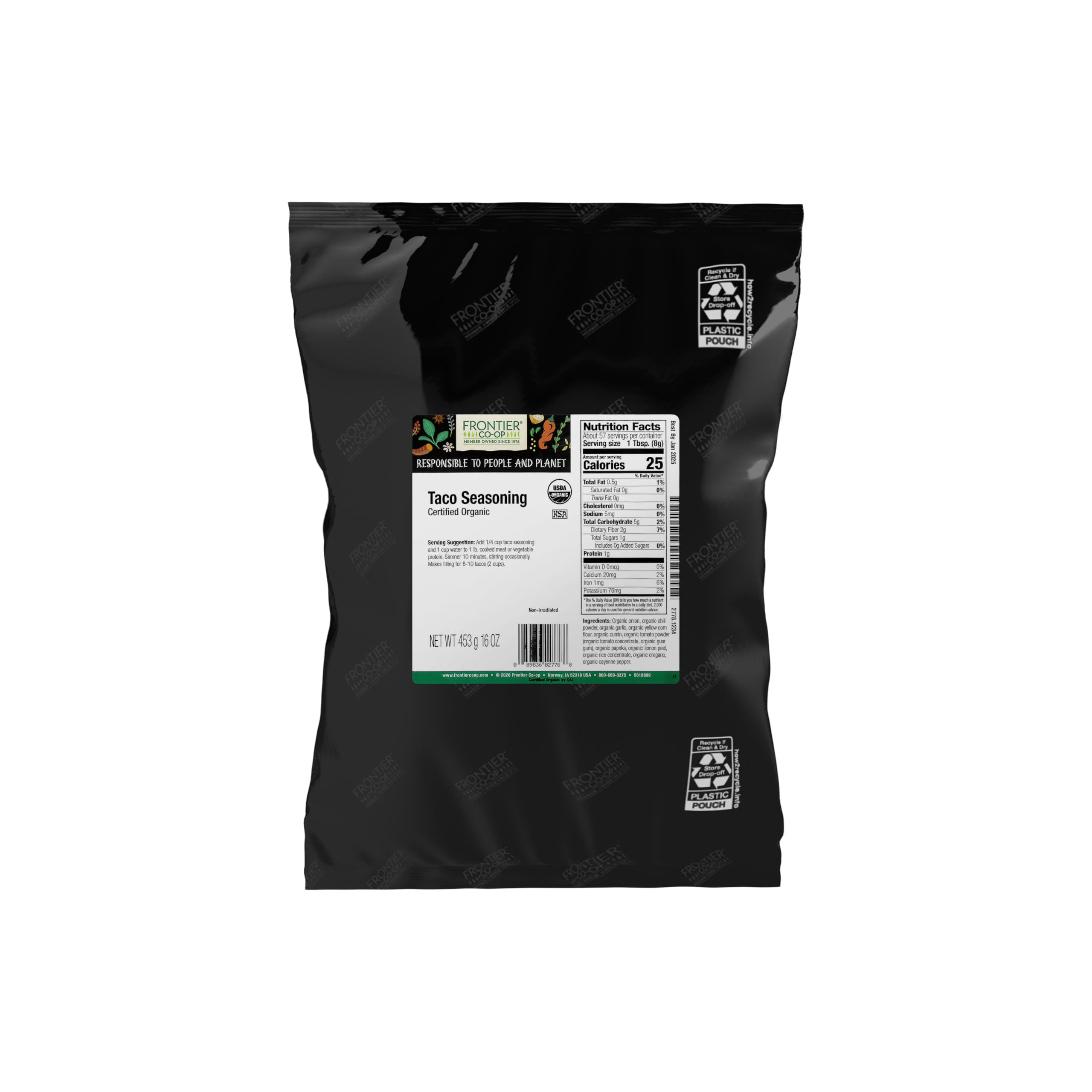 Frontier Co-op Salt-Free Taco Seasoning, 1-Pound Bulk, Certified Organic, Mexican-Inspired Spices for Tacos, Dips, Burritos