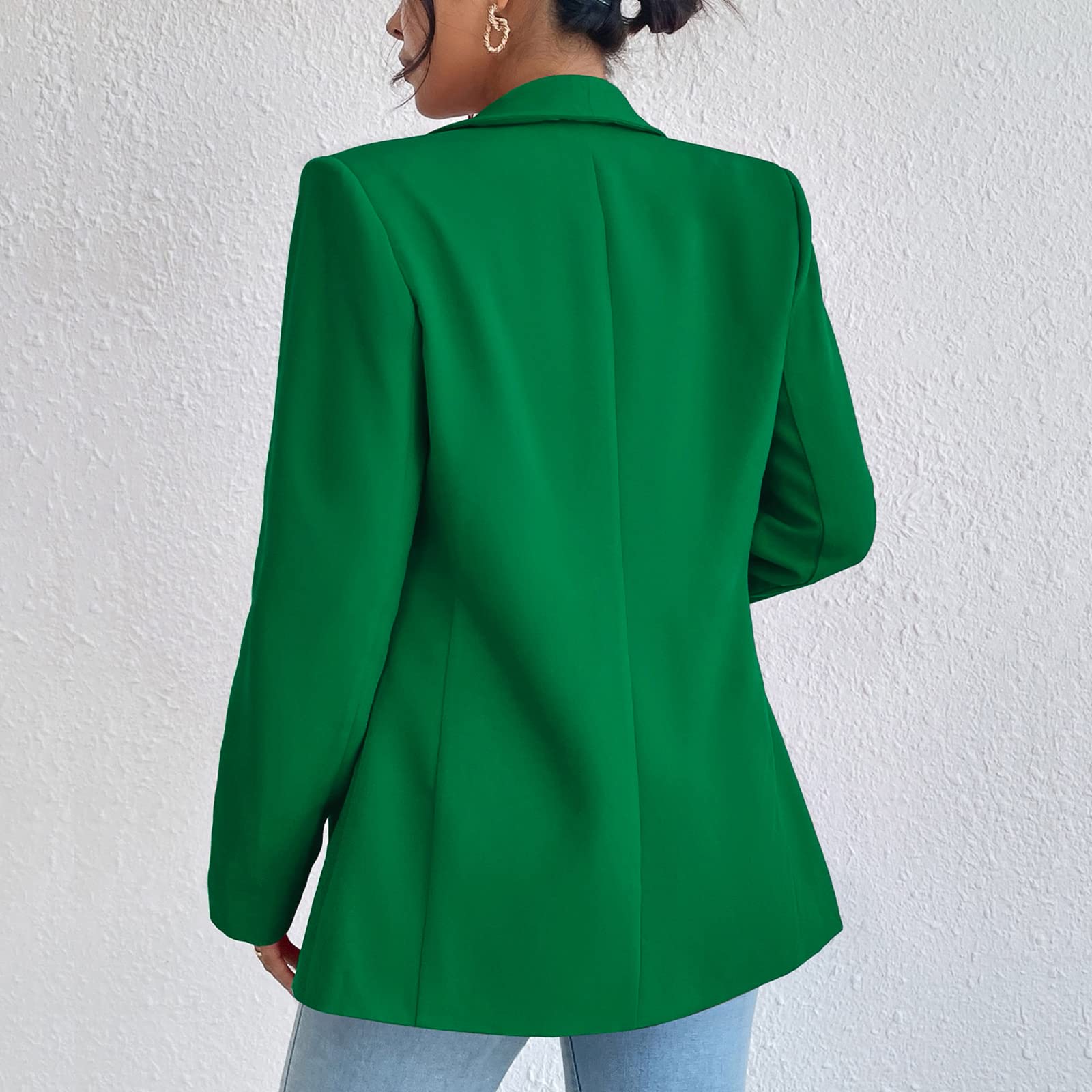 Blazer largo casual para mujer, con frente abierto, chaqueta de trabajo de oficina con bolsillos
