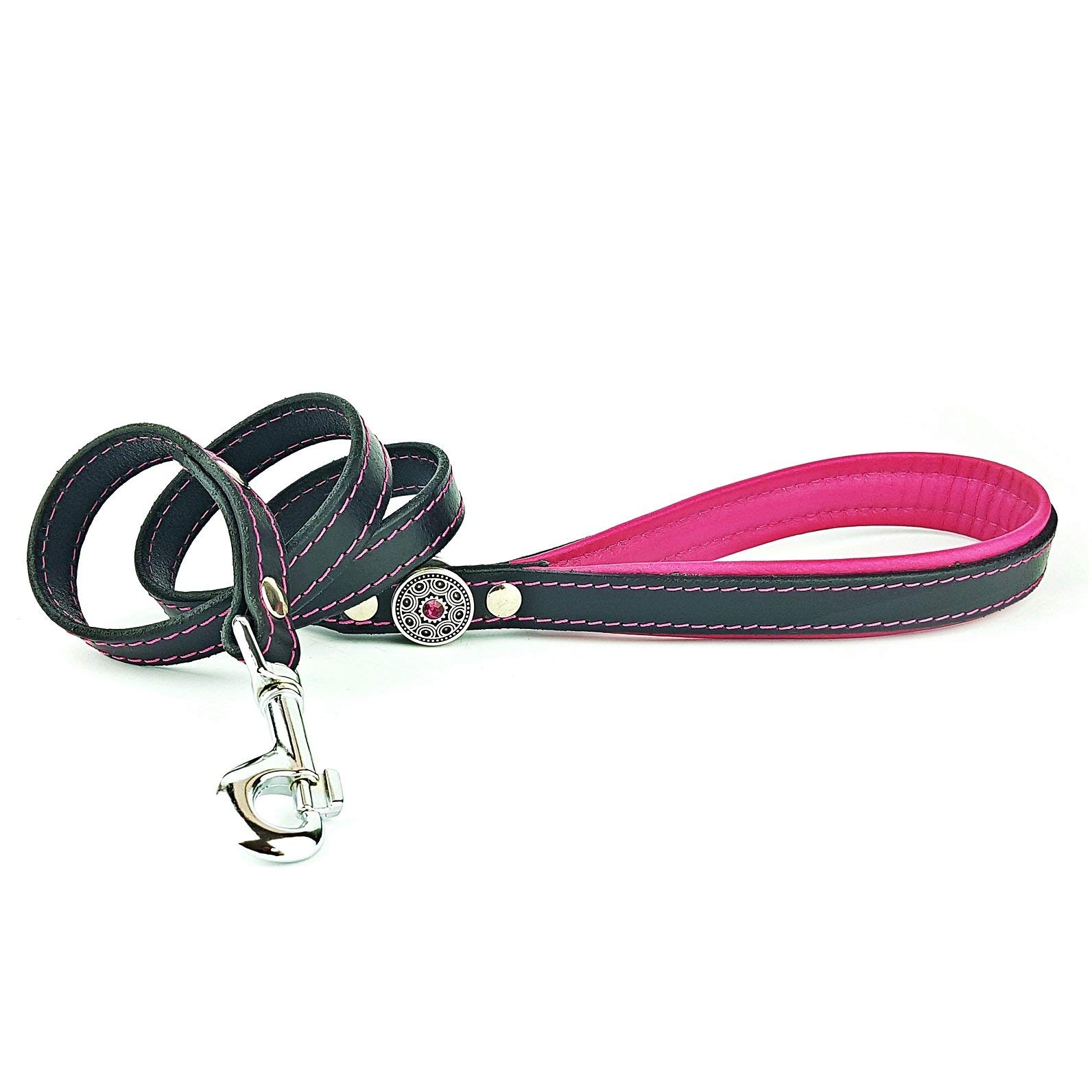 Bestia Bijou Guinzaglio per cani in vera pelle Lunghezza: 1 m | per razze grandi e medie, Nero & Rosa, 2 cm