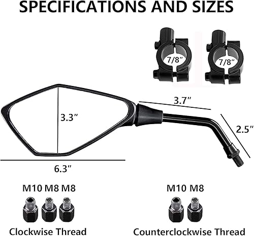 Miniatura 2 de MAMIKO Espejos retrovisores universales para motocicleta con soporte de manillar de 78 pulgadas, compatibles con motocicleta, scooter, ciclomotor,
