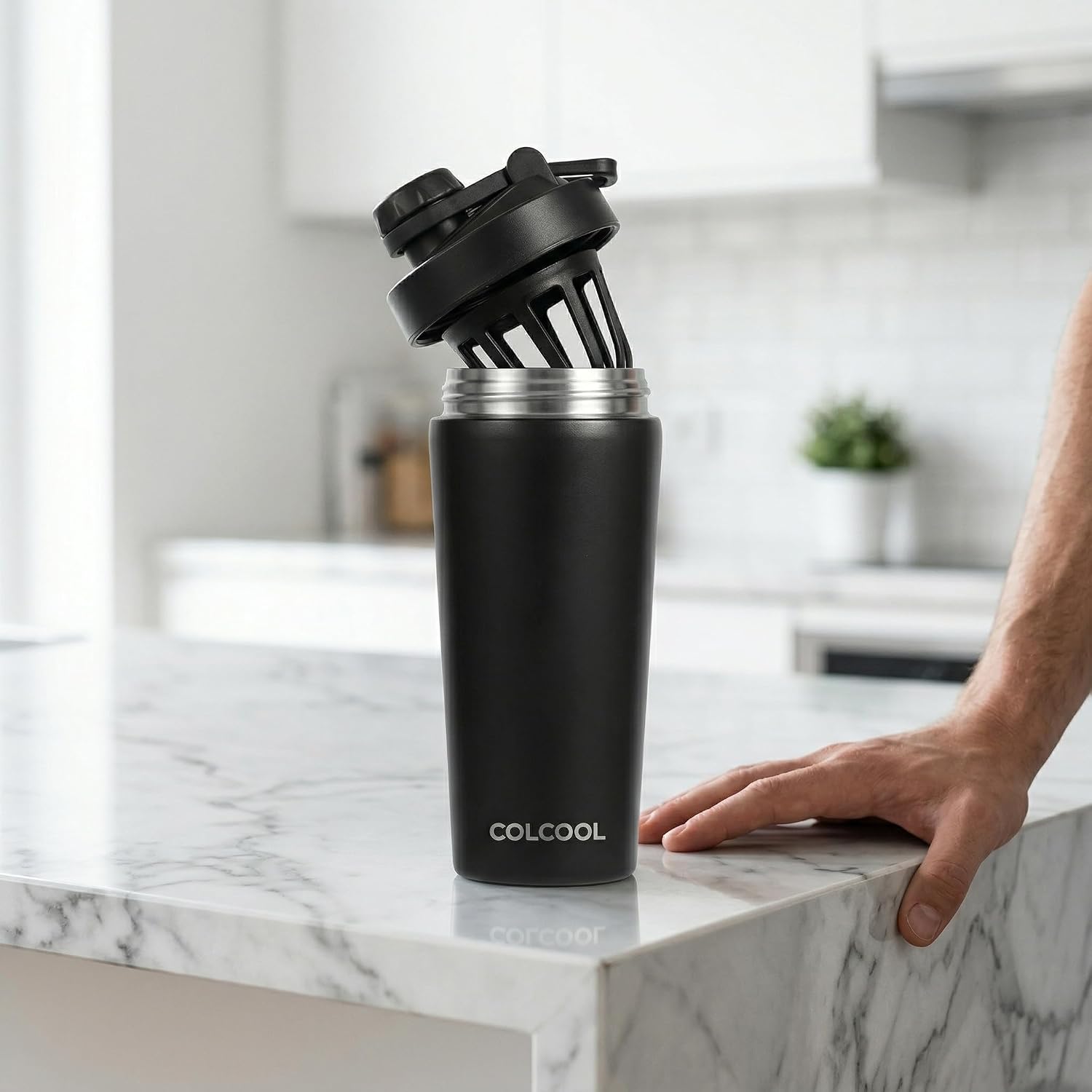 24 oz Insulated Stainless Steel Protein Shaker Bottle | 12H Cold Retention,Extra Powder Storage, BPA-Free, Leakproof, Removable Silent Mixing Strainer
