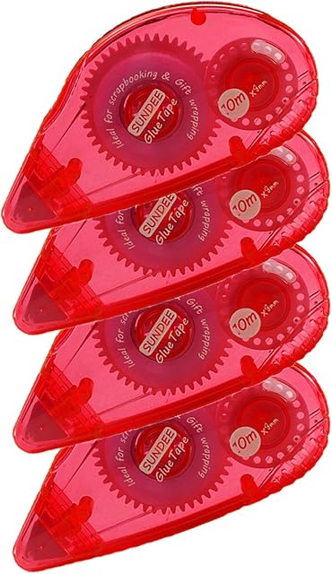 Permanent Glue Tape Runner Double Sided Adhesive Scrapbook Runner Tape Roller - 0.3-inch by 360-Inch - Permanent Adhesive Dots Roller Applicator, Red, 4 Pack