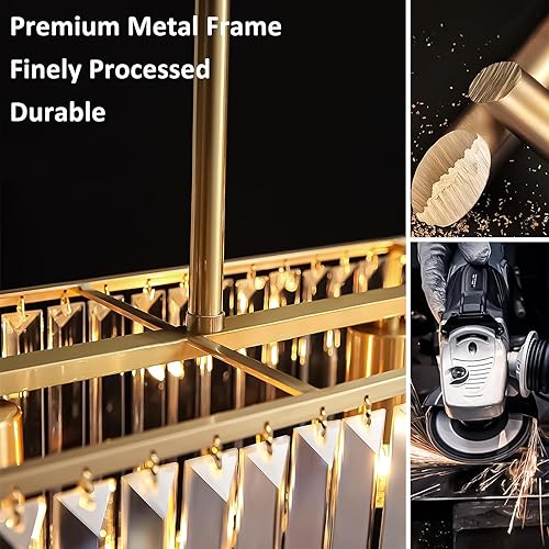 Miniatura 4 de yomay Moderno candelabro rectangular de cristal dorado Candelabros de cristal accesorios de iluminación para comedor isla de cocina