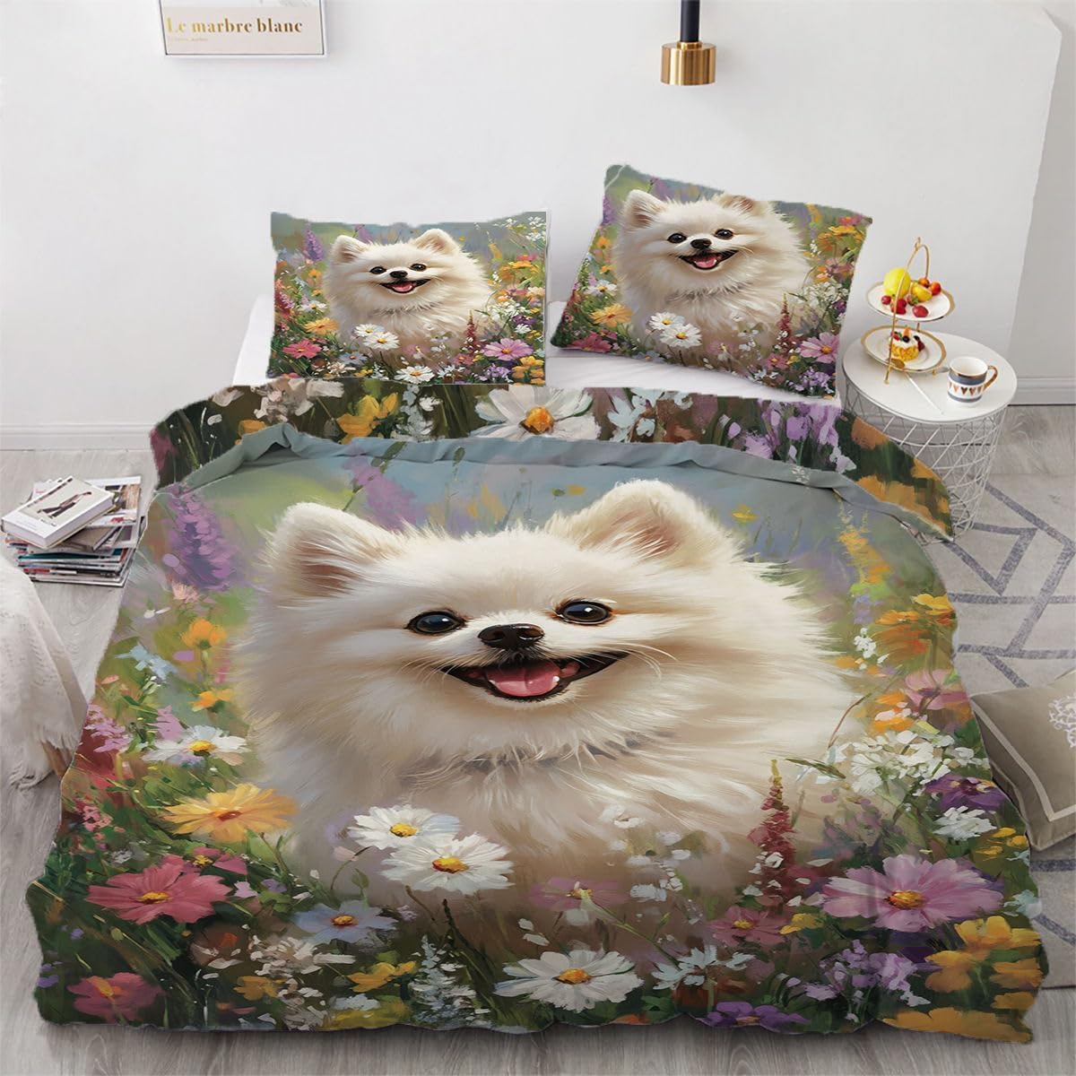 NDXRWDZR Single Bedding Set Pomeranian Duvet Cover for Kids Soft Hypoallergenic Microfiber Duvet Cover with Zipper Closure, 1 Duvet Cover 135x200 cm + 2 Pillowcases 50x75 cm