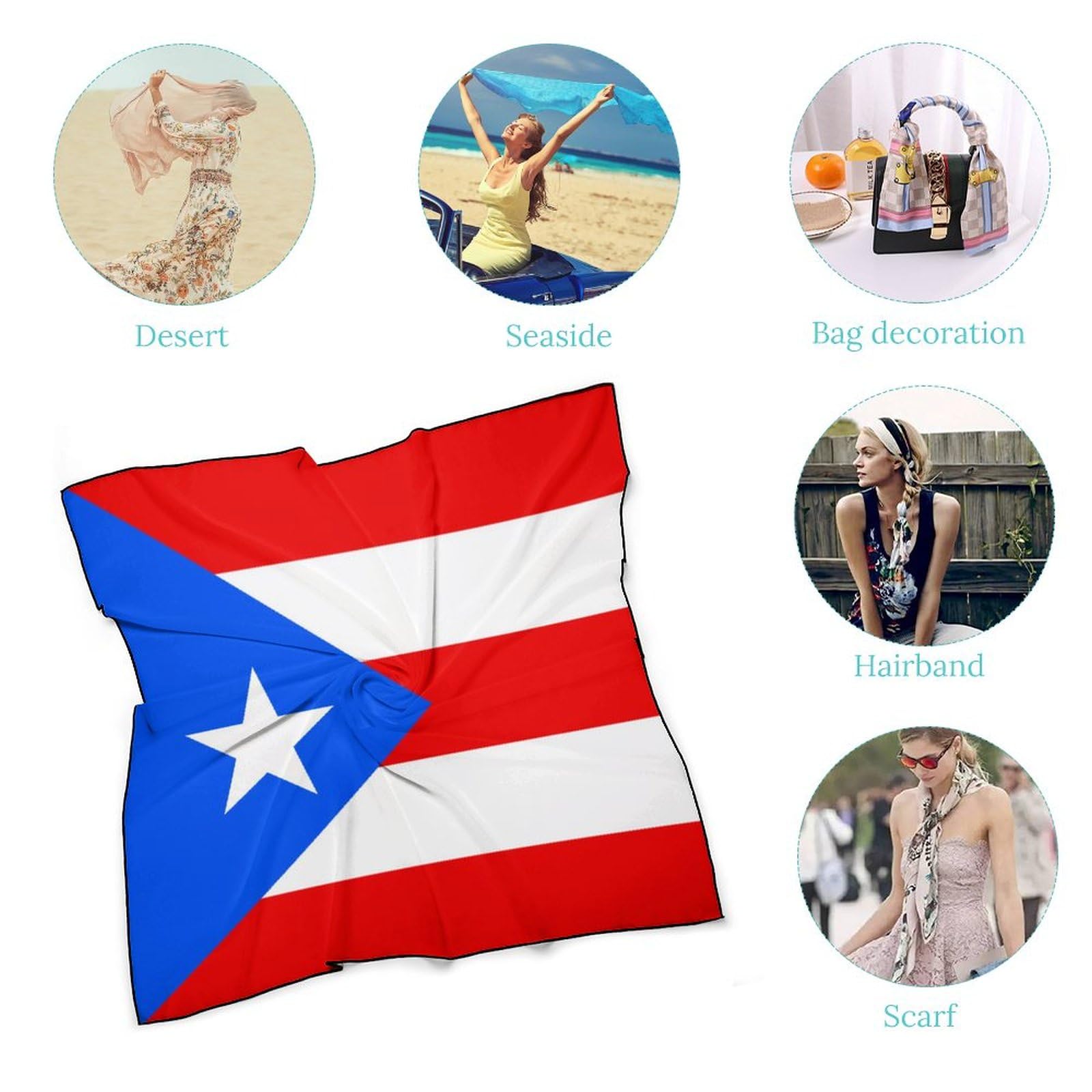 Vibrant Puerto Rico Flag Silk Scarf For Women - Festival Bandana & Headwear Accessory