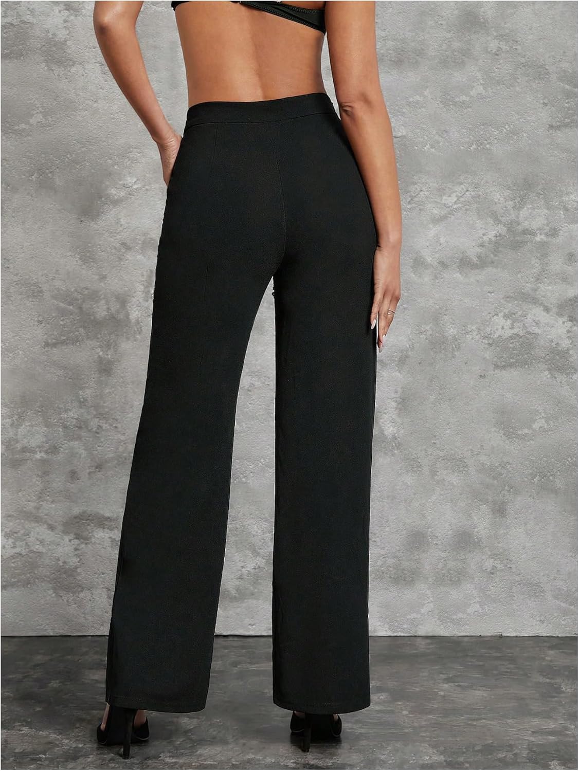 MakeMeChic Women's Y2K Party Cut Out Rhinestone Pants Pearl Beaded Straight Leg Trousers - Image 3