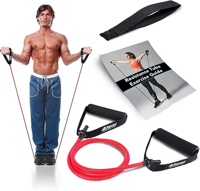 Resistance Band with Handles | Free Resistance Band Door Anchor & PDF Exercise Guide | Resistance Tubes for Women or Men | Stretch Resistant Bands