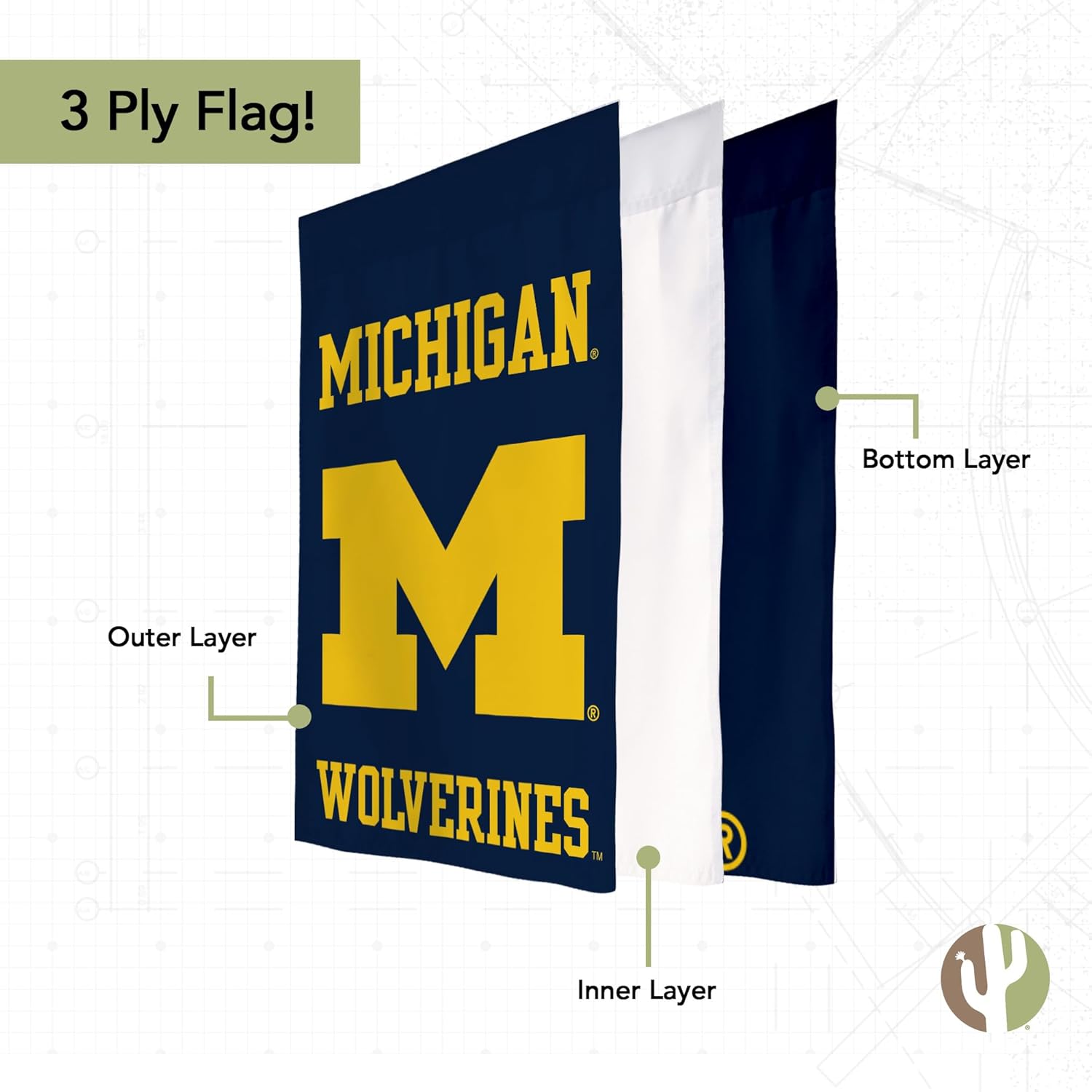 Desert Cactus University of Michigan UM Garden Flag – 19 x 12 inch Michigan Wolverines Banner, For Outdoor Display and Events (Design C) - Image 3