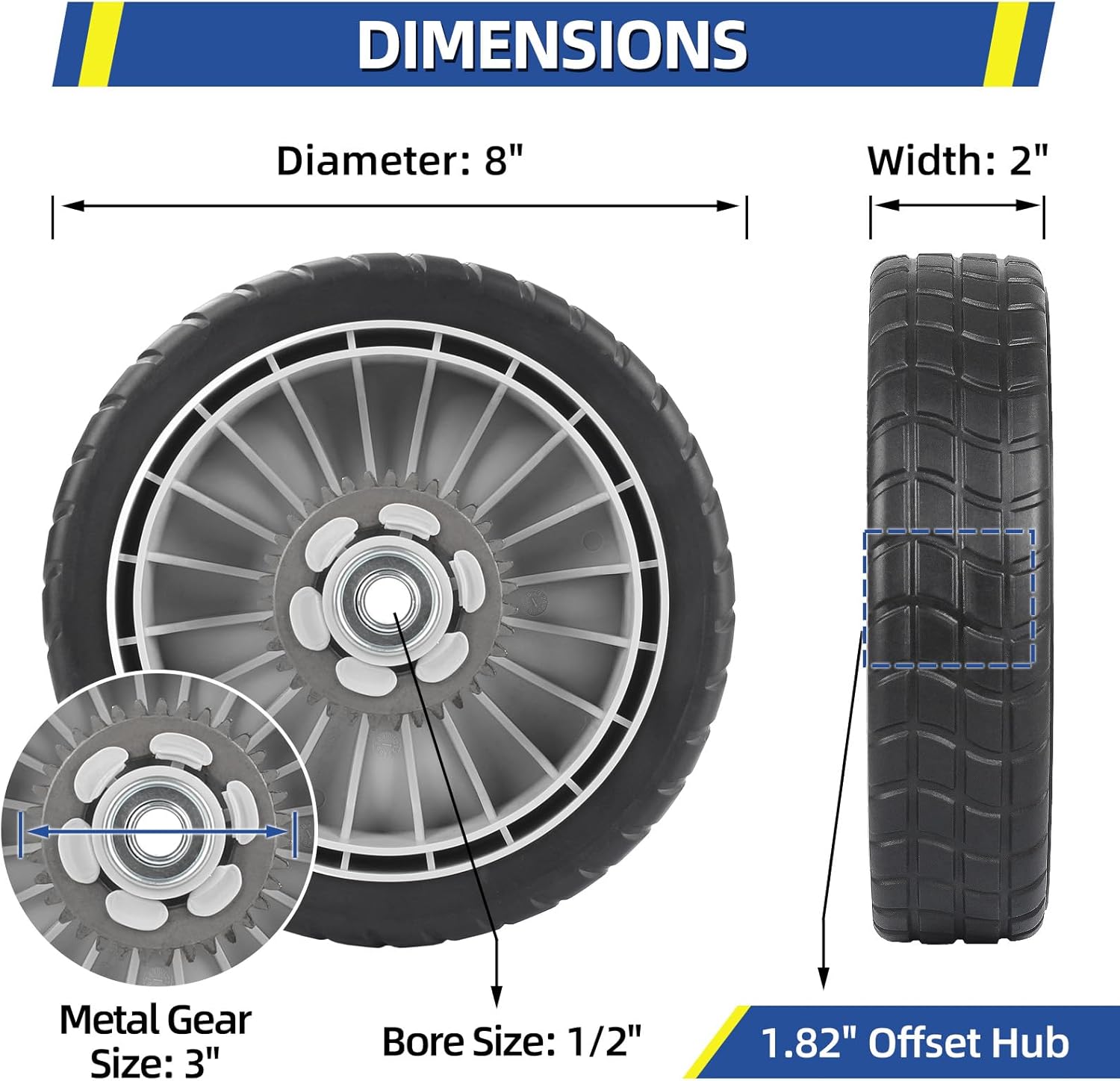 GICOOL HRR216 Lawn Mower Wheels, 2 Front Wheels 44710-VL0-L02ZB and 2 Rear 42710-VE2-M02ZE for Honda HRR216 HRS216 HRT216 Walk-behind Lawn Mower, 8 Inch Wheels, 4 Pack