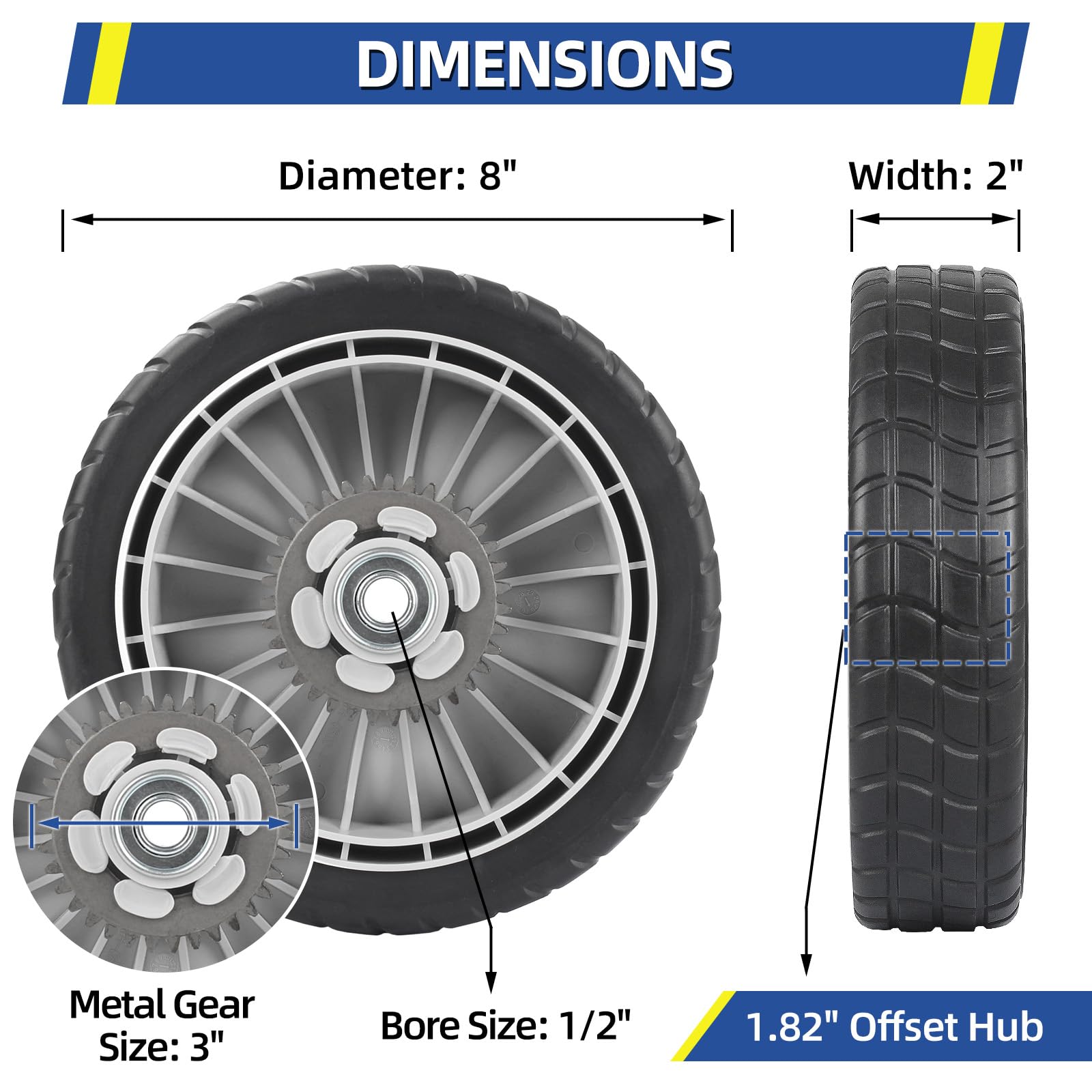 GICOOL Paquete de 4 ruedas HRR216 para cortacésped, 2 ruedas traseras 42710-VE2-M02ZE y 2 ruedas delanteras 44710-VL0-L02ZB para cortacésped Honda HRR216 HRS216 HRT216