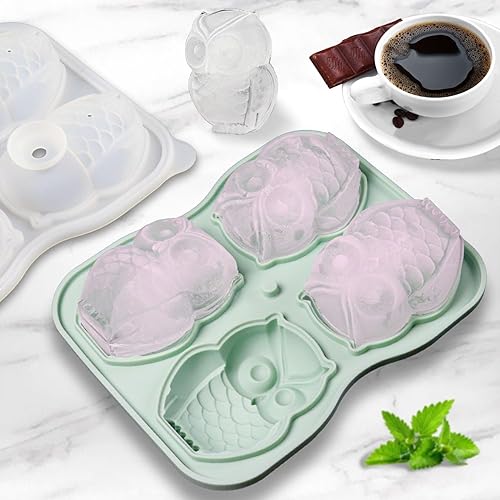 Miniatura 5 de Molde para cubitos de hielo con forma de búho, bandeja de cubitos de hielo con forma de búho, formas divertidas de molde de hielo de silicona, haz 4