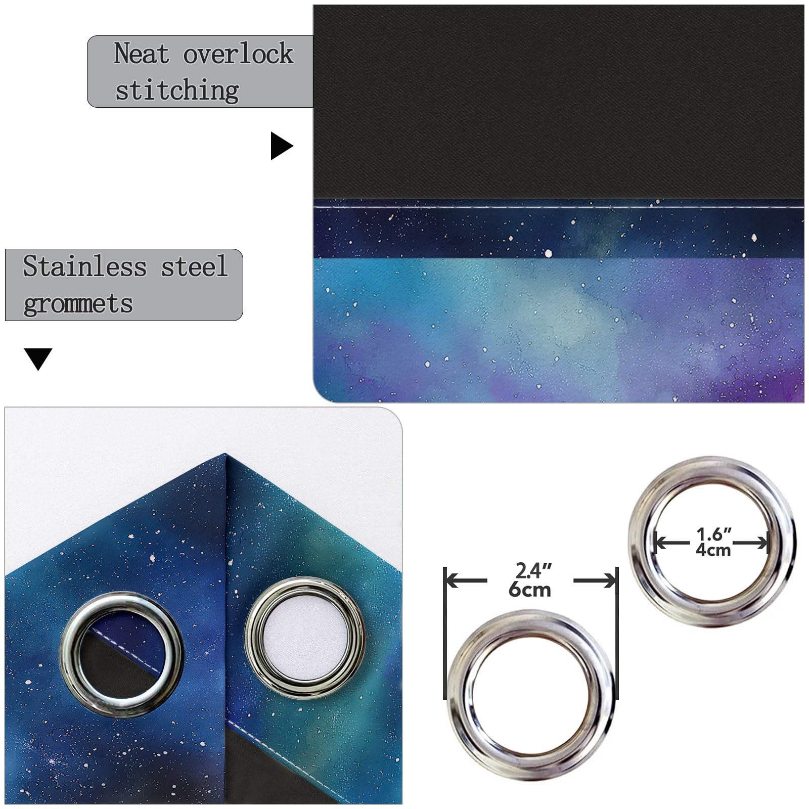 Bedruckte Blickdichte Vorhänge Blau, Galaxie Aquarell Universum Sterne Muster Wärmeisoliert UV-Schutz Vorhänge mit Ösen - H 175 x B 140 cm (2er Pack) Farbecht Vorhang für Wohnzimmer Schlafzimmer