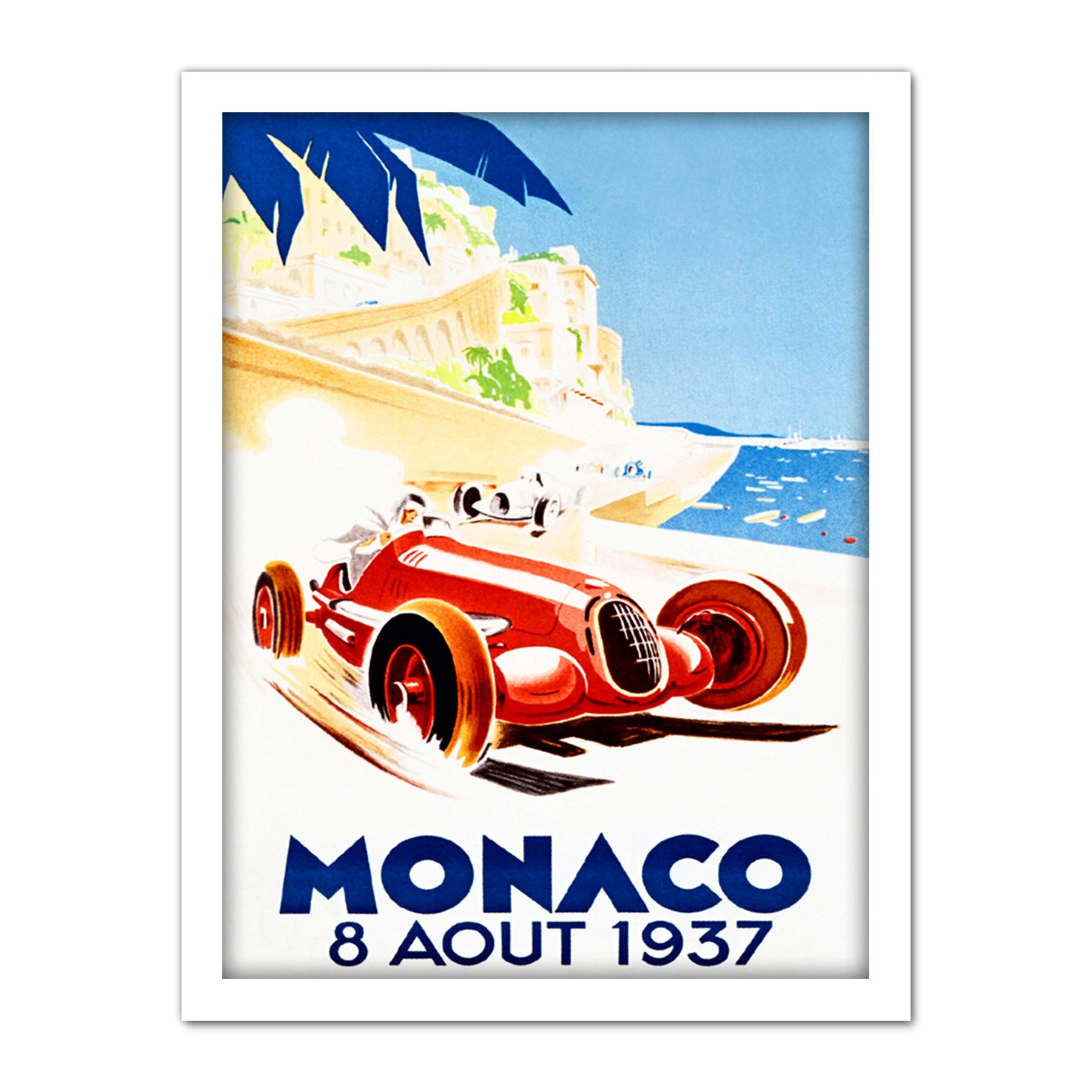 Wee Blue Coo Racing Car Monaco 1937 Grand Prix Artwork Framed Wall Art Print 18X24 Inch