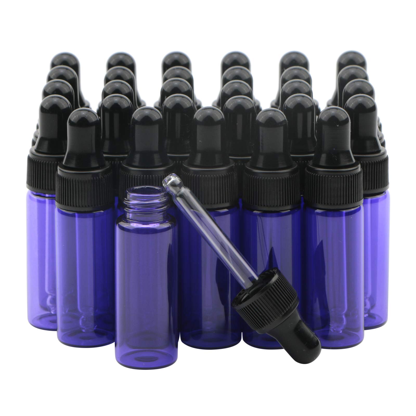 Rowiz Purple 30 Pcs 5Ml Small Dropper Bottles Essential Oil Glass Bottle,Lotion Perfume Sample Vials With Glass Eye Dropper And Black Caps Pink Bottle. (Purple)