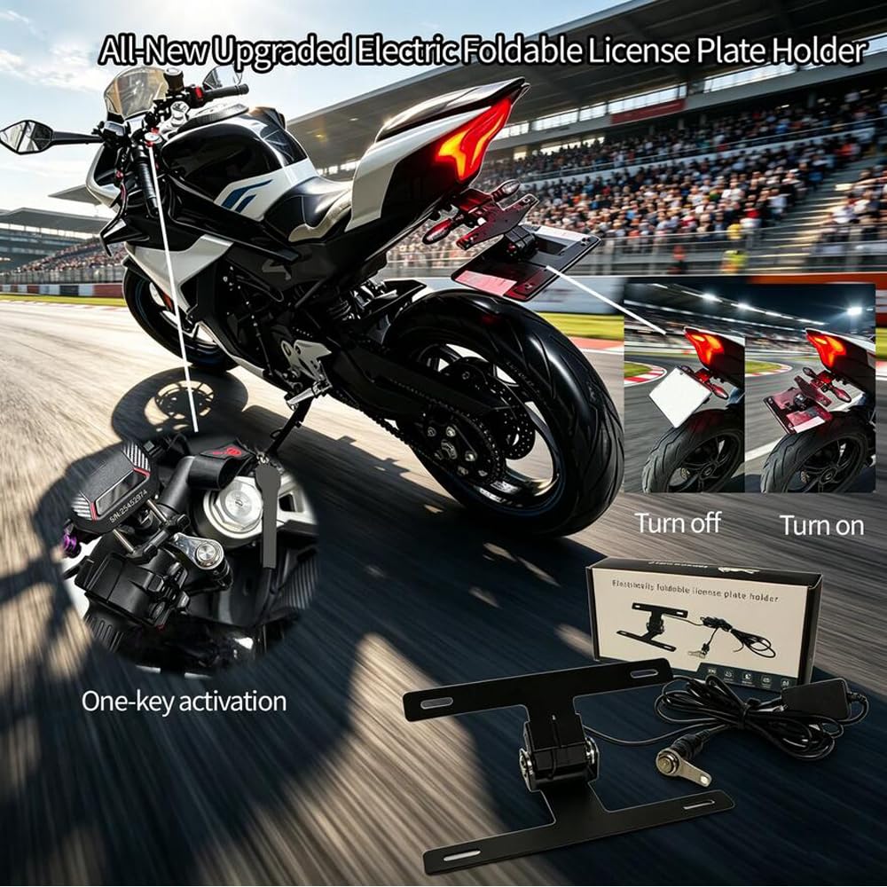 Support de Plaque d'immatriculation Rabattable Universel pour Moto, Support électrique réglable Pliable, pièce de Rechange pour Modification Moto