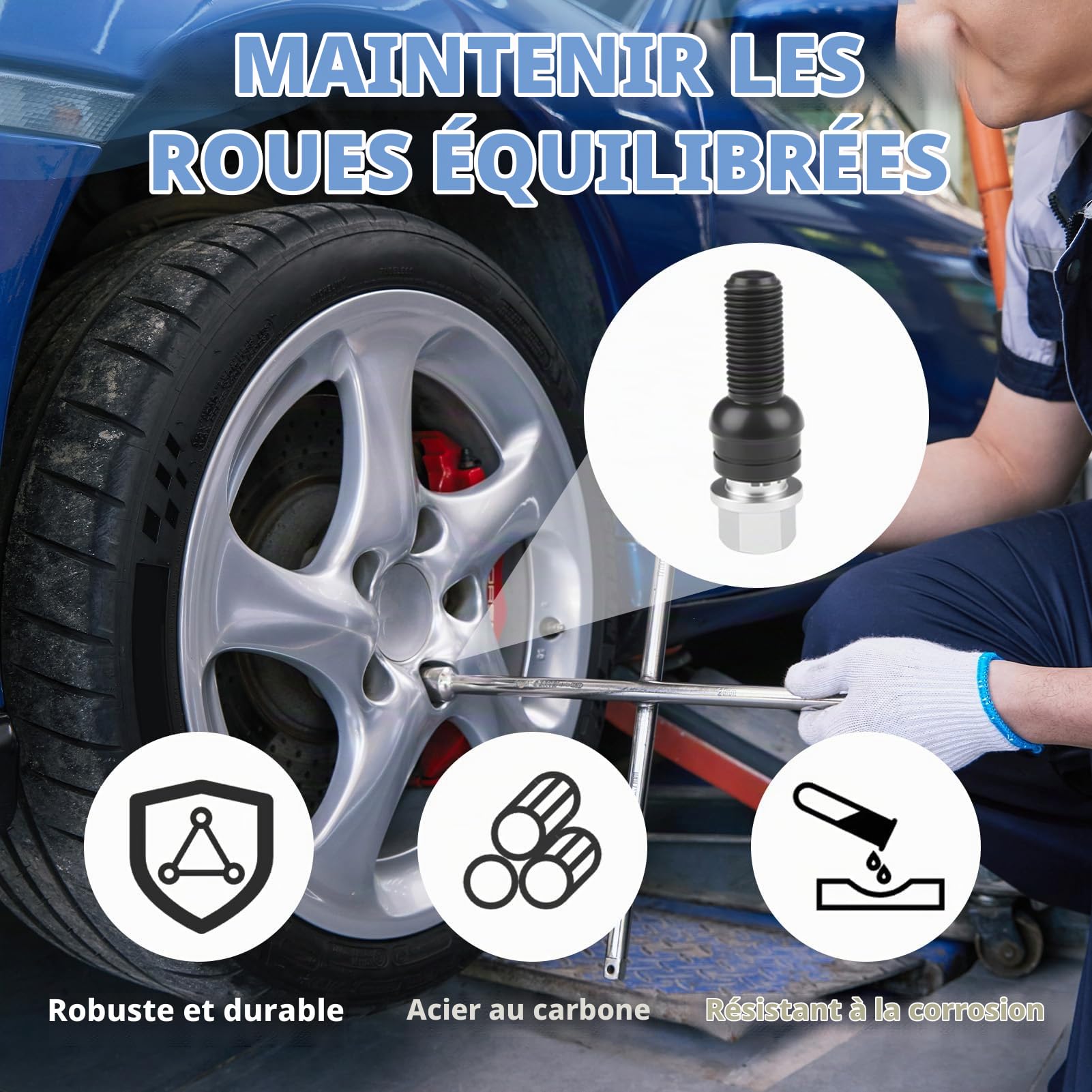 4 Boulons de Roue Antivol en Acier avec Écrous de Roue, Modèle M14 * 1,5 MM | Jeu d'écrous de Roue de Verrouillage, pour la Protection et la Sécurité des Roues, Boulons antivol noirs